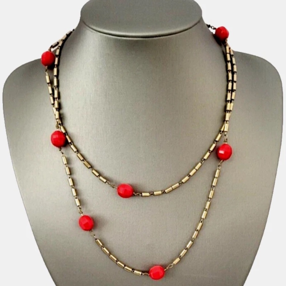 J. Crew Gold and Red Necklace